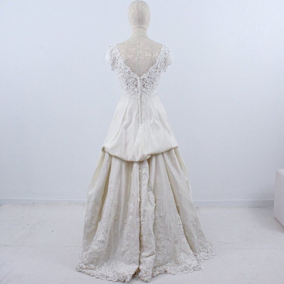 Wedding Dress Vintage 70s 4 6 Floral Lace Princess Gown White Boho Full A-line - Picture 5 of 14
